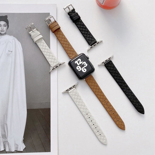 Checkered Leather Watch Band Watch Band For Apple Watch Series 7 41mm/6&SE&5&4 40mm/3&2&1 38mm(White) by bashfashion