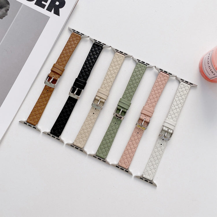 Checkered Leather Watch Band Watch Band For Apple Watch Series 7 45mm/6&SE&5&4 44mm/3&2&1 42mm(Brown) by bashfashion