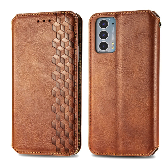 For Motorola Edge 20 Cubic Grid Pressed Horizontal Flip Magnetic PU Leather Case with Holder & Card Slots & Wallet(Brown) by bashfashion