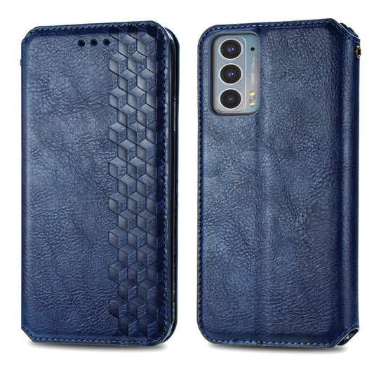 For Motorola Edge 20 Cubic Grid Pressed Horizontal Flip Magnetic PU Leather Case with Holder & Card Slots & Wallet(Blue) by bashfashion