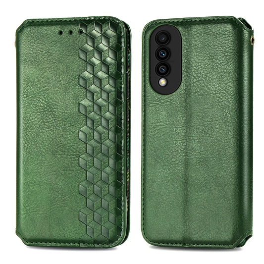 For Huawei nova 8 SE Youth Cubic Grid Pressed Horizontal Flip Magnetic PU Leather Case with Holder & Card Slots & Wallet(Green) by bashfashion