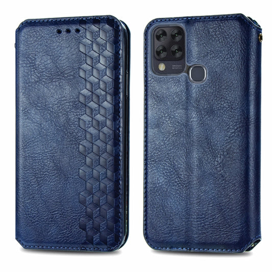 For Infinix Hot 10T Cubic Grid Pressed Horizontal Flip Magnetic PU Leather Case with Holder & Card Slots & Wallet(Blue) by bashfashion