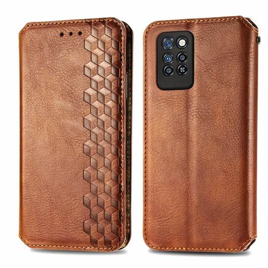 For Infinix Note 10 Pro Cubic Grid Pressed Horizontal Flip Magnetic PU Leather Case with Holder & Card Slots & Wallet(Brown) by bashfashion
