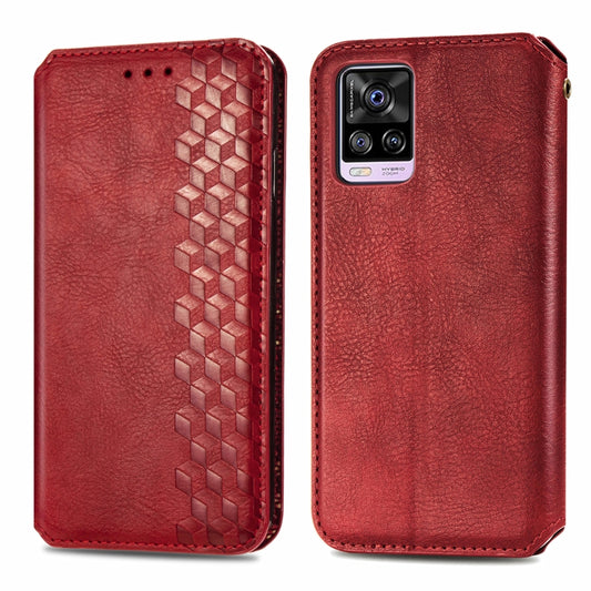 For vivo S7 Cubic Grid Pressed Horizontal Flip Magnetic PU Leather Case with Holder & Card Slots & Wallet(Red) by bashfashion