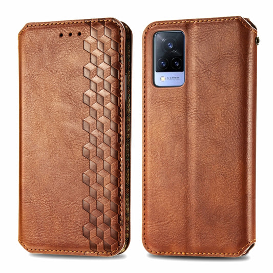 For vivo V21 Cubic Grid Pressed Horizontal Flip Magnetic PU Leather Case with Holder & Card Slots & Wallet(Brown) by bashfashion