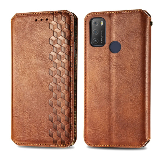 For Alcatel 1S 2021 Cubic Grid Pressed Horizontal Flip Magnetic PU Leather Case with Holder & Card Slots & Wallet(Brown) by bashfashion