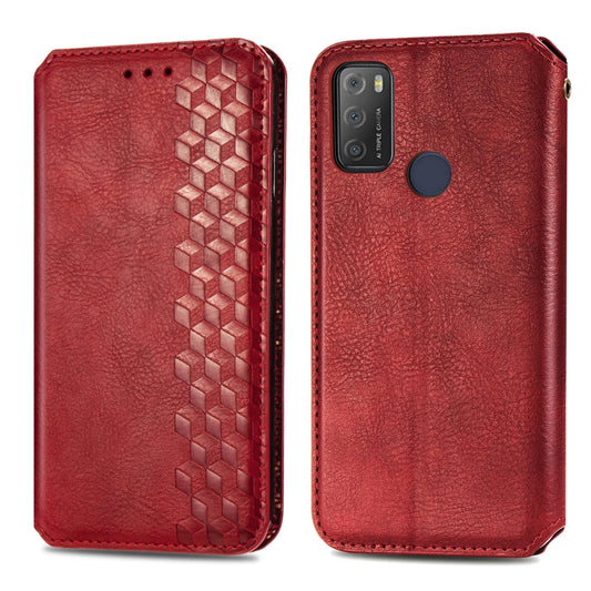 For Alcatel 1S 2021 Cubic Grid Pressed Horizontal Flip Magnetic PU Leather Case with Holder & Card Slots & Wallet(Red) by bashfashion