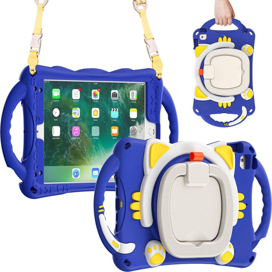 Cute Cat King Kids Shockproof Silicone Tablet Case with Holder & Shoulder Strap & Handle For iPad mini 2019 / 4 / 3 / 2 / 1(Dark Blue) by bashfashion