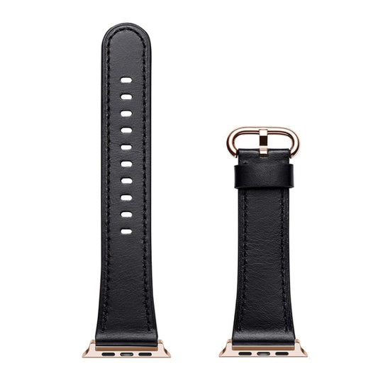 Round Buckle Leather Watch Band For Apple Watch Series 9&8&7 41mm / SE 3&SE 2&6&SE&5&4 40mm / 3&2&1 38mm(Black) by bashfashion