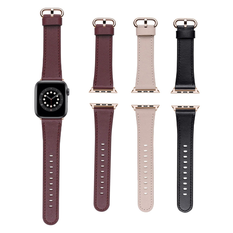 Round Buckle Leather Watch Band For Apple Watch Series 9&8&7 41mm / SE 3&SE 2&6&SE&5&4 40mm / 3&2&1 38mm(Pink) by bashfashion