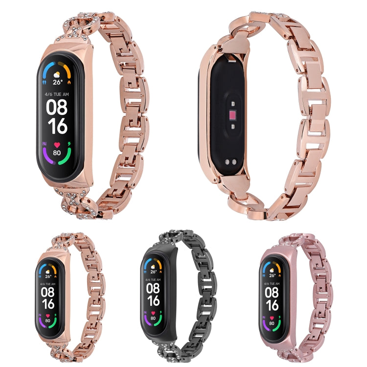 For Xiaomi Mi Band 6 / 5 8-shaped Diamond Alloy Watch Band(Rose Gold) by bashfashion