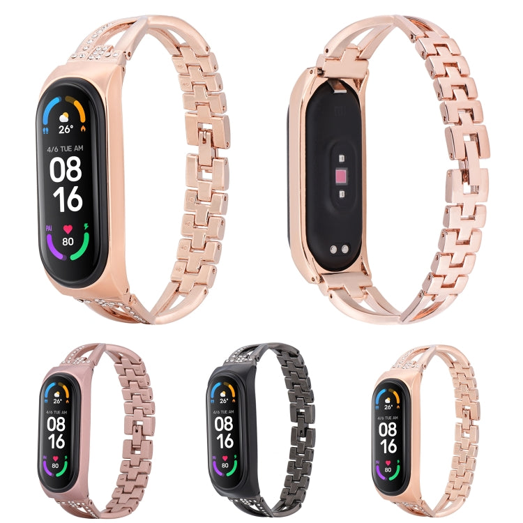 For Xiaomi Mi Band 6 / 5 X-shaped Diamond Alloy Watch Band(Rose Gold) by bashfashion