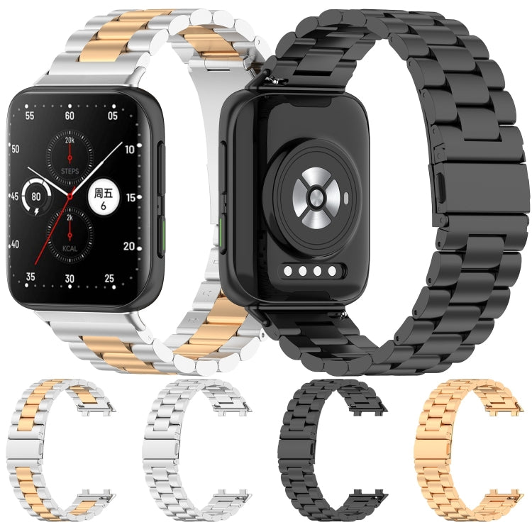 For OPPO Watch 2 46mm Stainless Steel Three-beads Watch Band(Silver) by bashfashion