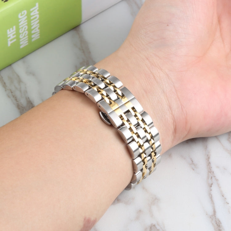 For Samsung Galaxy Watch4 40mm/44mm Seven-bead Stainless Steel Watch Band(Silver Gold) by bashfashion