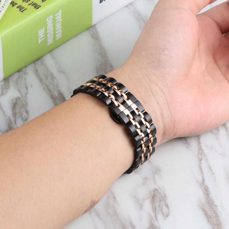 For Samsung Galaxy Watch4 40mm/44mm Seven-bead Stainless Steel Watch Band(Black Rose Gold) by bashfashion