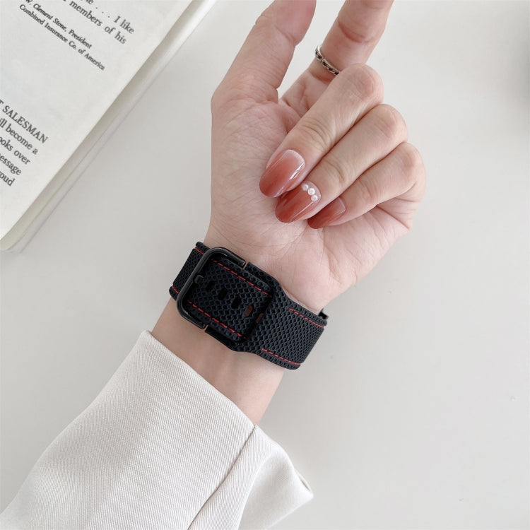 Honeycomb Hole Sewing Silicone Watch Band For Apple Watch Series 9&8&7 41mm / SE 3&SE 2&6&SE&5&4 40mm / 3&2&1 38mm(Black Green) by bashfashion