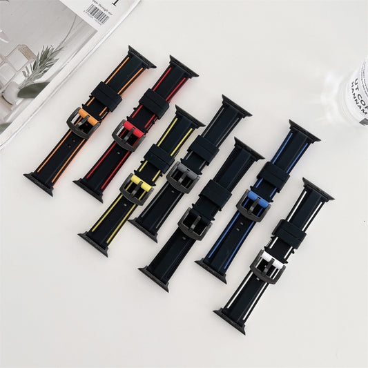 Two-color Silicone Hydraulic Buckle Watch Band For Apple Watch Ultra 49mm&Watch Ultra 2 49mm / Series 9&8&7 45mm / SE 3&SE 2&6&SE&5&4 44mm / 3&2&1 42mm(Black Yellow) by bashfashion