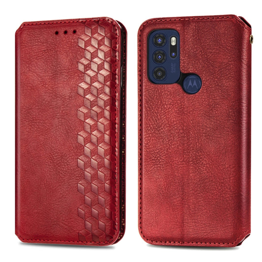 For Motorola Moto G60S Cubic Grid Pressed Horizontal Flip Magnetic Leather Phone Case with Holder & Card Slots & Wallet(Red) by bashfashion