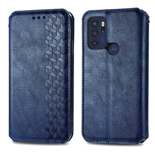 For Motorola Moto G60S Cubic Grid Pressed Horizontal Flip Magnetic Leather Phone Case with Holder & Card Slots & Wallet(Blue) by bashfashion