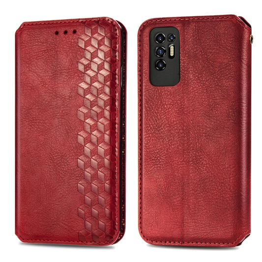 For Tecno Pova 2 Cubic Grid Pressed Horizontal Flip Magnetic Leather Phone Case with Holder & Card Slots & Wallet(Red) by bashfashion