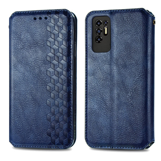 For Tecno Pova 2 Cubic Grid Pressed Horizontal Flip Magnetic Leather Phone Case with Holder & Card Slots & Wallet(Blue) by bashfashion