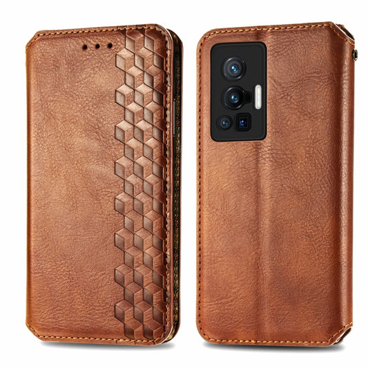 For vivo X70 Pro Cubic Grid Pressed Horizontal Flip Magnetic Leather Phone Case with Holder & Card Slots & Wallet(Brown) by bashfashion