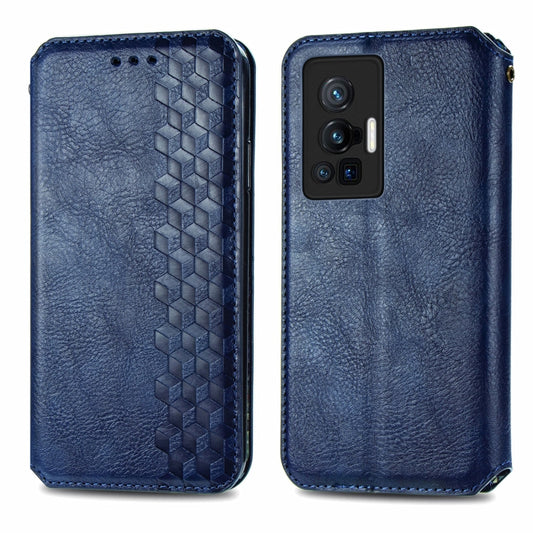 For vivo X70 Pro Cubic Grid Pressed Horizontal Flip Magnetic Leather Phone Case with Holder & Card Slots & Wallet(Blue) by bashfashion