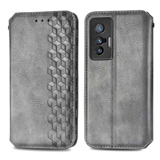 For vivo X70 Cubic Grid Pressed Horizontal Flip Magnetic Leather Phone Case with Holder & Card Slots & Wallet(Grey) by bashfashion