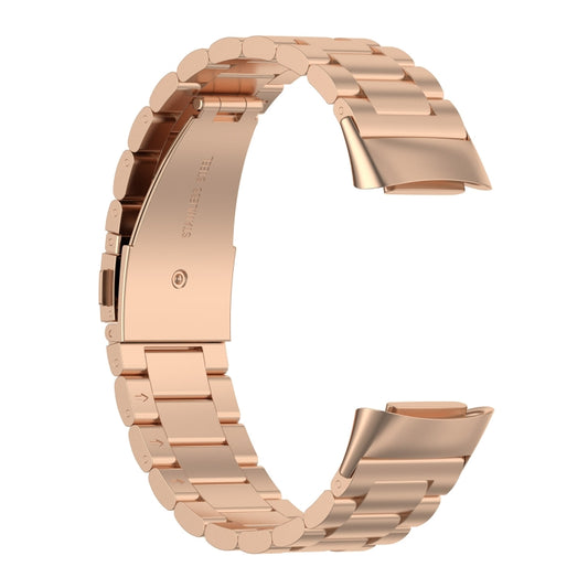 For Fitbit Charge 5 Three-bead Stainless Steel Watch Band(Rose Gold) by bashfashion