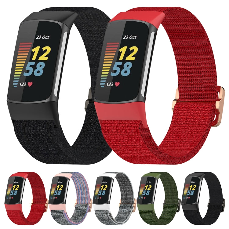 For Fitbit Charge 5 Elastic Nylon Braid Watch Band(Red) by bashfashion