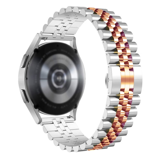 22mm Five-bead Stainless Steel Watch Band(Silver Rose Gold) by bashfashion