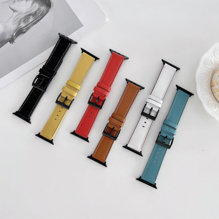 Oil Edge Bright Surface Leather Watch Band For Apple Watch Ultra 49mm&Watch Ultra 2 49mm / Series 9&8&7 45mm / SE 3&SE 2&6&SE&5&4 44mm / 3&2&1 42mm(Red) by bashfashion