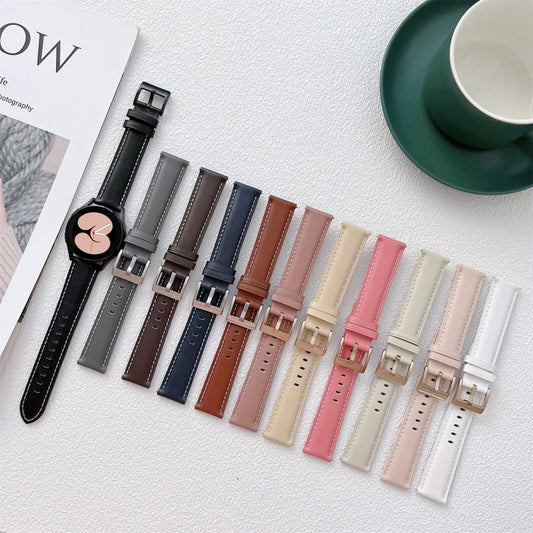 For Samsung Galaxy Watch4 40mm / 44mm Sewing Leather Strap Watch Band(Dark Brown) by bashfashion