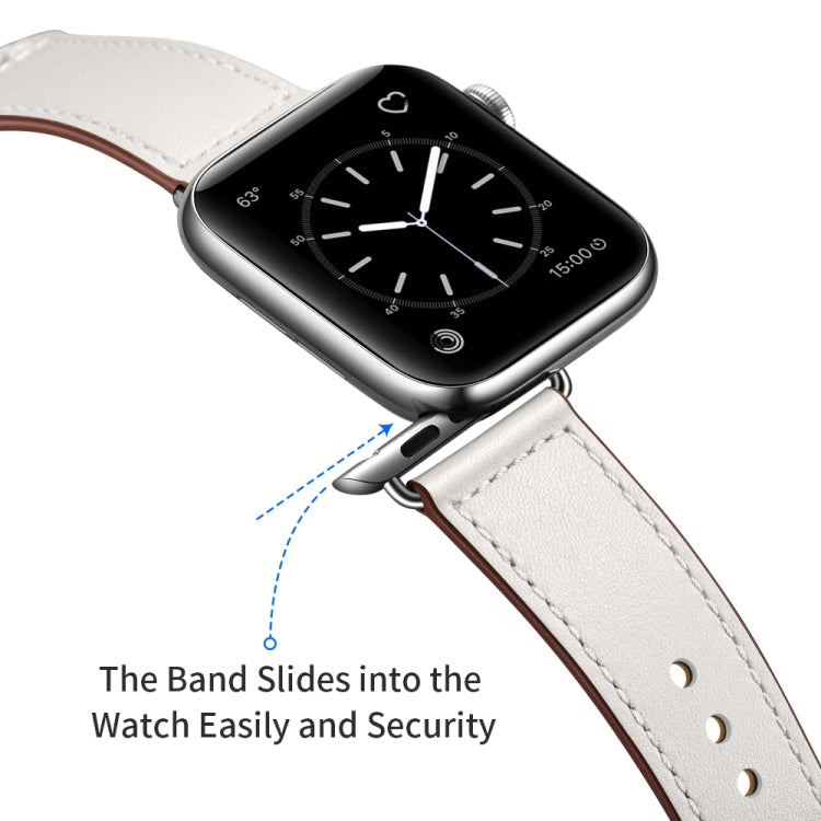 Leather Watch Band For Apple Watch Ultra 49mm&Watch Ultra 2 49mm / Series 9&8&7 45mm / SE 3&SE 2&6&SE&5&4 44mm / 3&2&1 42mm(White Stitch Pattern + Silver Buckle) by bashfashion