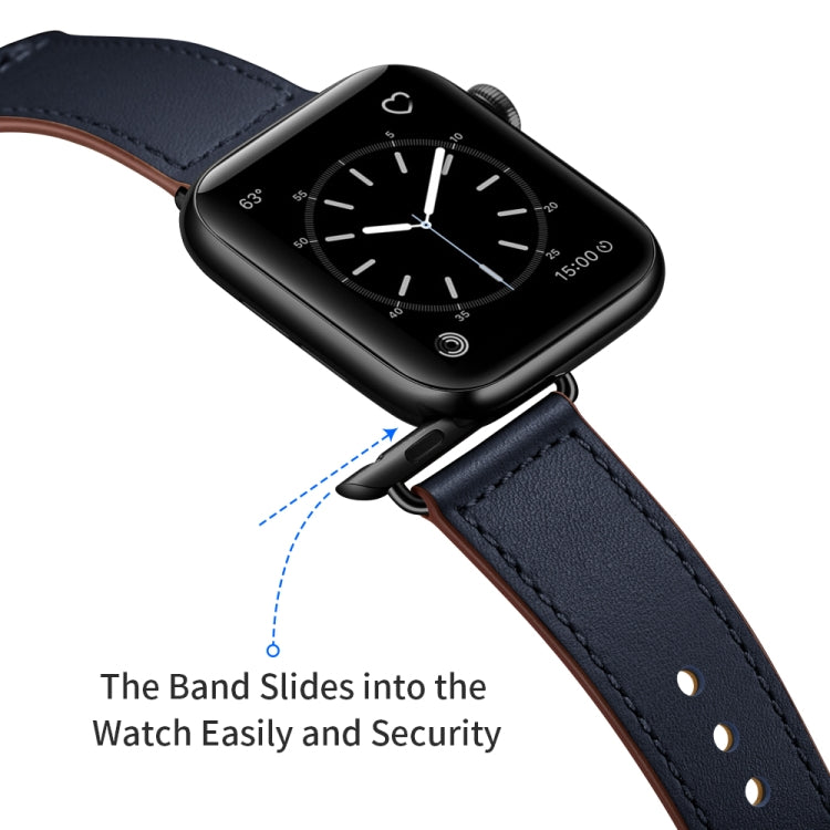 Leather Watch Band For Apple Watch Series 9&8&7 41mm / SE 3&SE 2&6&SE&5&4 40mm / 3&2&1 38mm(Dark Blue Stitch Pattern + Black Buckle) by bashfashion