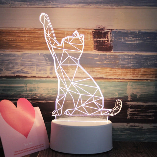 White Base Creative 3D Tricolor LED Decorative Night Light, Plug Version, Shape:Cat(White-Warm-Warm White) by bashfashion