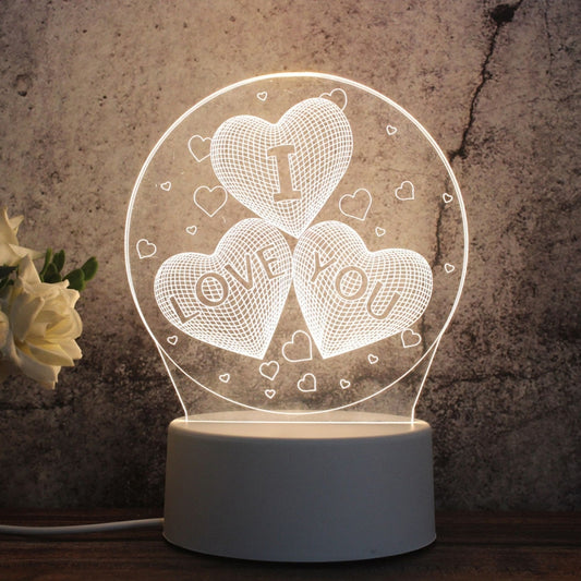 White Base Creative 3D Tricolor LED Decorative Night Light, Plug Version, Shape:I Love You(White-Warm-Warm White) by bashfashion