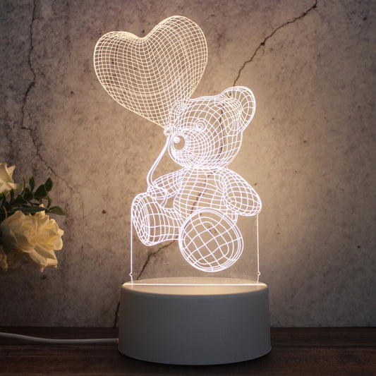 White Base Creative 3D Tricolor LED Decorative Night Light, Plug Version, Shape:Love Balloon Bear(White-Warm-Warm White) by bashfashion