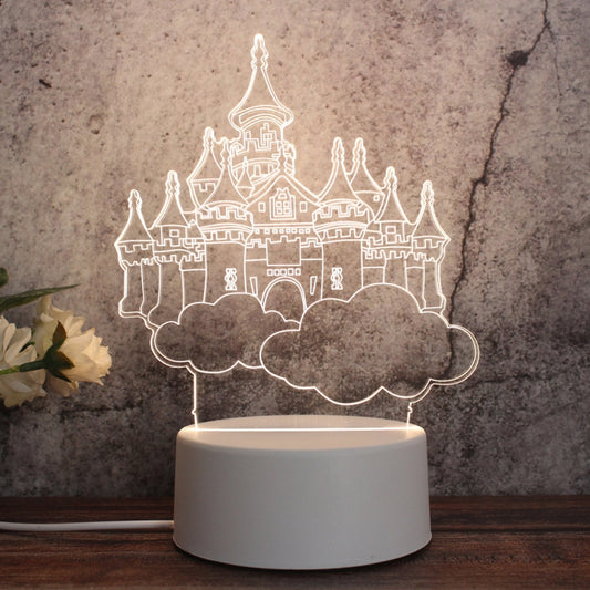 White Base Creative 3D Tricolor LED Decorative Night Light, Plug Version, Shape:Castle in the Sky(White-Warm-Warm White) by bashfashion