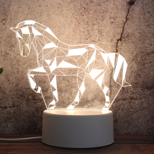 White Base Creative 3D Tricolor LED Decorative Night Light, Plug Version, Shape:Geometric Horse(White-Warm-Warm White) by bashfashion
