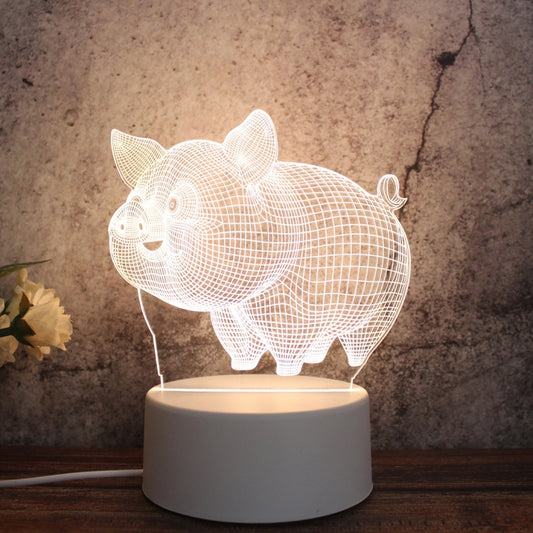 White Base Creative 3D Tricolor LED Decorative Night Light, Plug Version, Shape:Pig(White-Warm-Warm White) by bashfashion