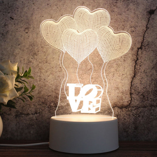 White Base Creative 3D Tricolor LED Decorative Night Light, Plug Version, Shape:Love Balloon(White-Warm-Warm White) by bashfashion