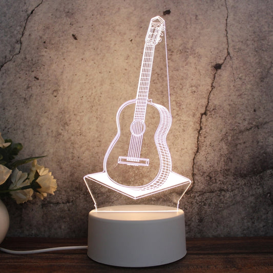 White Base Creative 3D Tricolor LED Decorative Night Light, Plug Version, Shape:Guitar(White-Warm-Warm White) by bashfashion