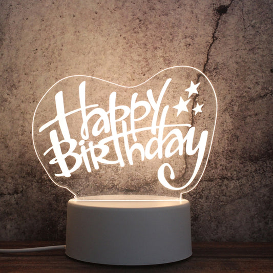 White Base Creative 3D Tricolor LED Decorative Night Light, Plug Version, Shape:Happy Birthday(White-Warm-Warm White) by bashfashion
