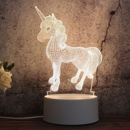 White Base Creative 3D Tricolor LED Decorative Night Light, Plug Version, Shape:Unicorn(White-Warm-Warm White) by bashfashion