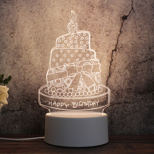 White Base Creative 3D Tricolor LED Decorative Night Light, Plug Version, Shape:Birthday Cake(White-Warm-Warm White) by bashfashion