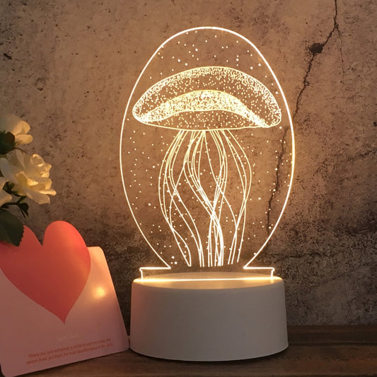 White Base Creative 3D Tricolor LED Decorative Night Light, Button Plug Version, Shape:Jellyfish(White-Warm-Warm White) by bashfashion