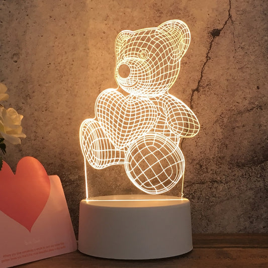 White Base Creative 3D Tricolor LED Decorative Night Light, Button Plug Version, Shape:Love Bear(White-Warm-Warm White) by bashfashion