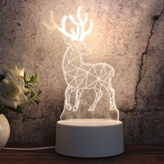 White Base Creative 3D Tricolor LED Decorative Night Light, Button Plug Version, Shape:Deer(White-Warm-Warm White) by bashfashion