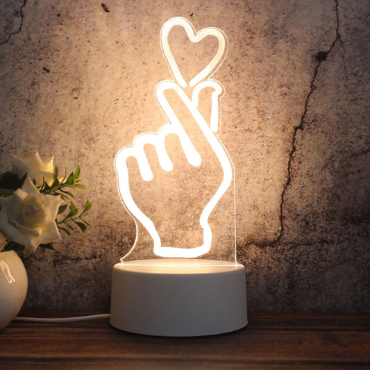 White Base Creative 3D Tricolor LED Decorative Night Light, Button Plug Version, Shape:Heart(White-Warm-Warm White) by bashfashion